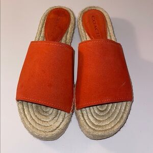 Coach Women's Suede Orange Espadrille Slides Size 9.5. W/Box